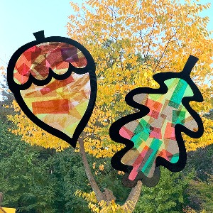 맘아트 썬캐쳐 만들기 DIY 2종 습자지 도토리와 참나무잎 가을만들기 방과후미술 초등 캠핑